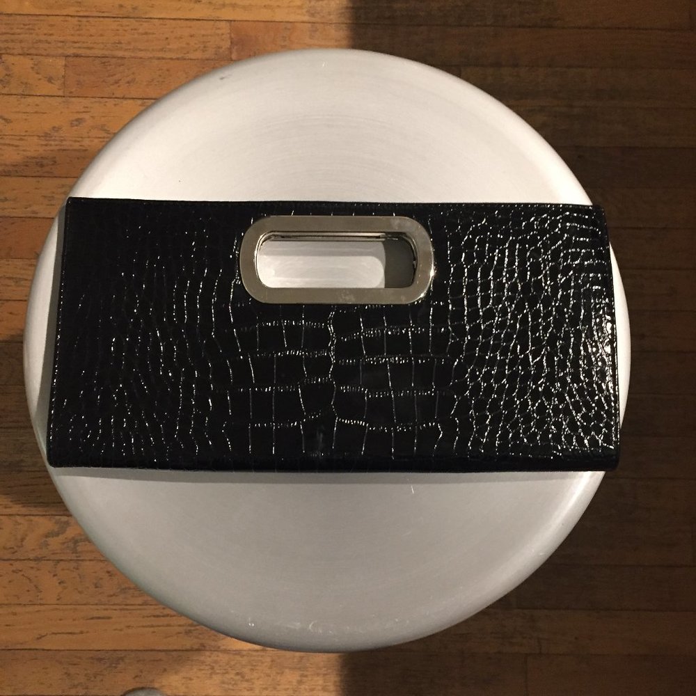 Giannini Black Faux Croc Cutout Clutch Handbag